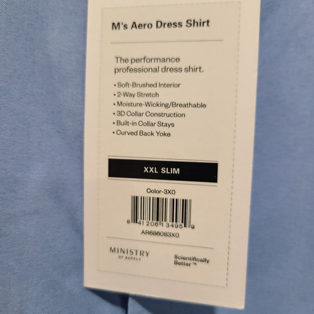 NWT Ministry of Supply Men’s Aero Dress Shirt XXL Slim Blue Button Front Perform - Picture 7 of 11